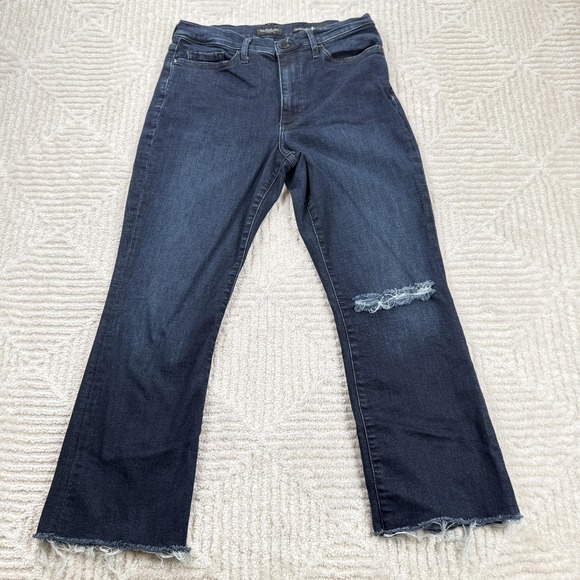 Banana Republic Denim - Banana Republic Jeans Womens 29 Mid Rise Crop Flare Raw Hem Dark Wash Denim